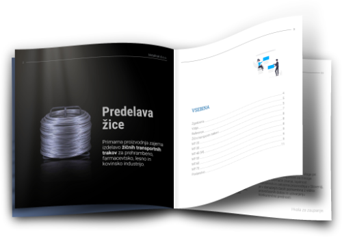 Informativna brošura podjetja Metaltrak o proizvodnji žičnih transportnih trakov